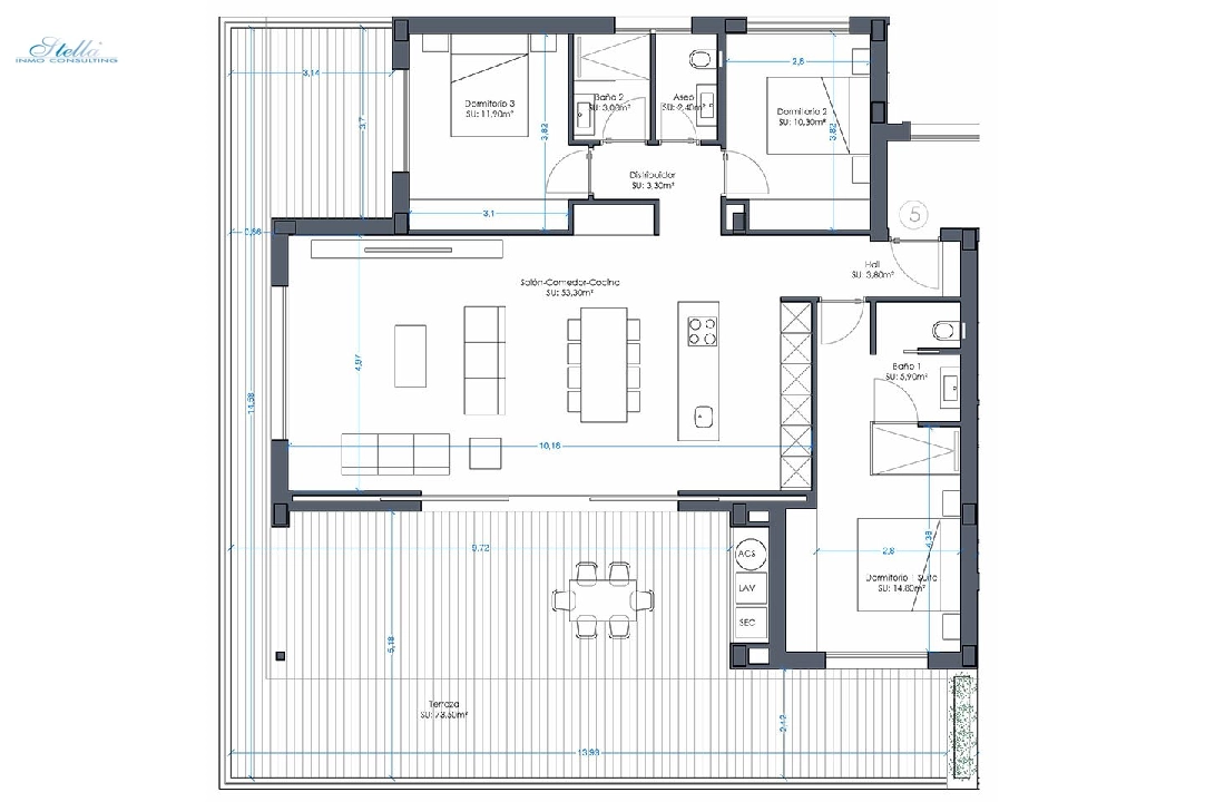 apartamento en la planta superior en Orihuela Costa en vente, construit 152 m², estado nuevo, aire acondicionado, 3 chambre, 2 salle de bains, piscina, ref.: HA-OCN-161-A02-5