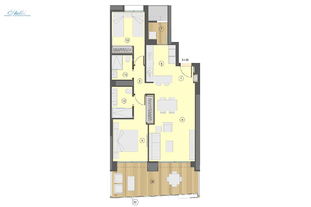 apartamento en la planta superior en Benidorm en vente, construit 101 m², estado nuevo, aire acondicionado, 2 chambre, 2 salle de bains, piscina, ref.: HA-BEN-113-A02-16