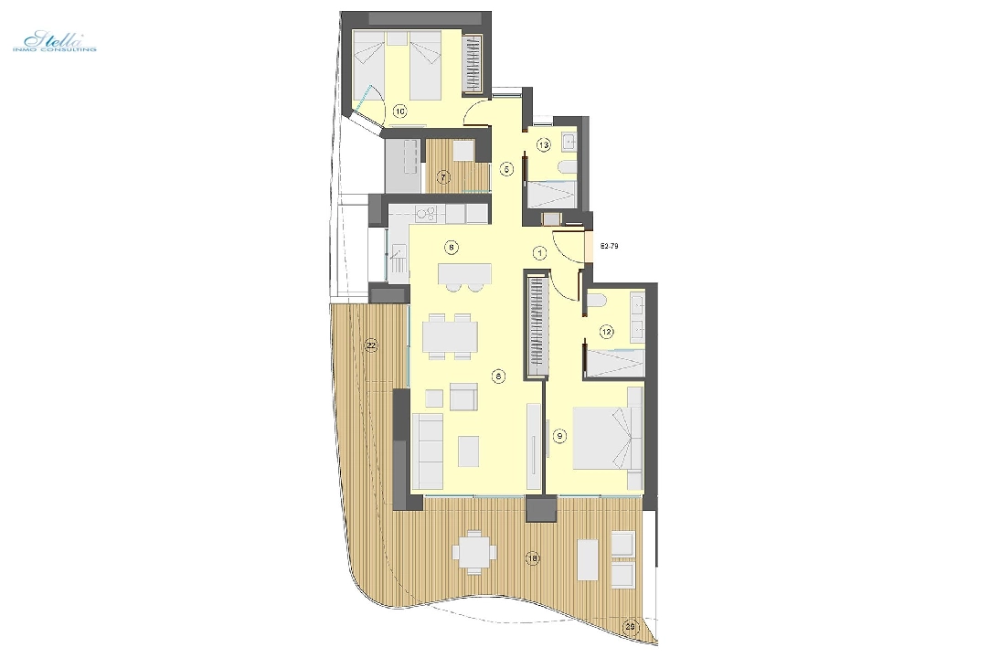 apartamento en la planta superior en Benidorm en vente, construit 101 m², estado nuevo, aire acondicionado, 2 chambre, 2 salle de bains, piscina, ref.: HA-BEN-113-A02-19
