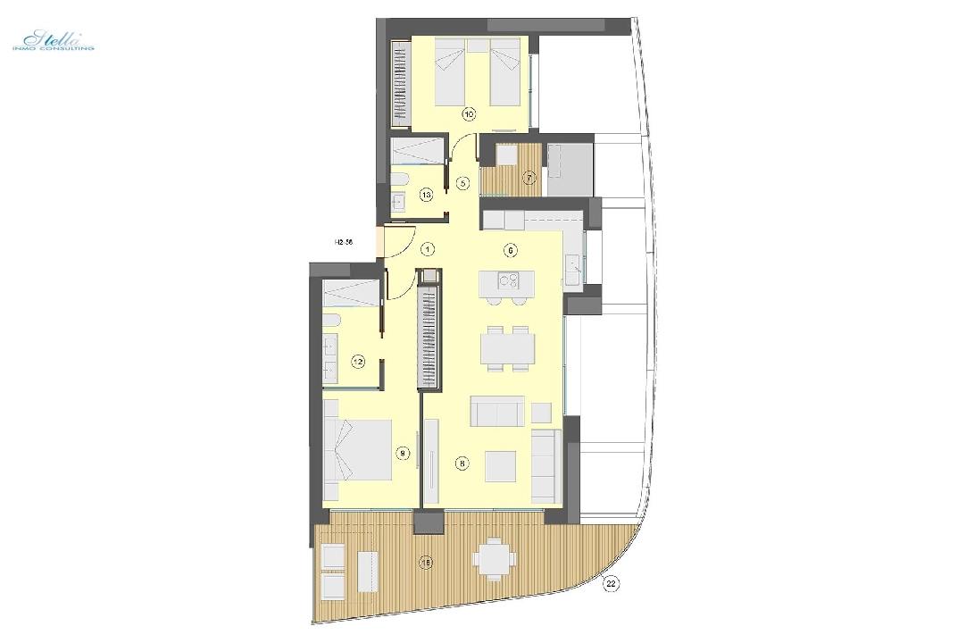 apartamento en la planta superior en Benidorm en vente, construit 101 m², estado nuevo, aire acondicionado, 2 chambre, 2 salle de bains, piscina, ref.: HA-BEN-113-A02-21