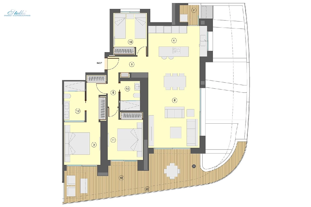 apartamento en la planta superior en Benidorm en vente, construit 130 m², estado nuevo, aire acondicionado, 3 chambre, 2 salle de bains, piscina, ref.: HA-BEN-113-A03-25