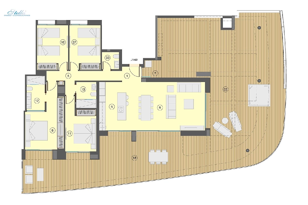 apartamento en la planta superior en Benidorm en vente, construit 198 m², estado nuevo, + fussboden, aire acondicionado, 4 chambre, 2 salle de bains, piscina, ref.: HA-BEN-113-A04-16