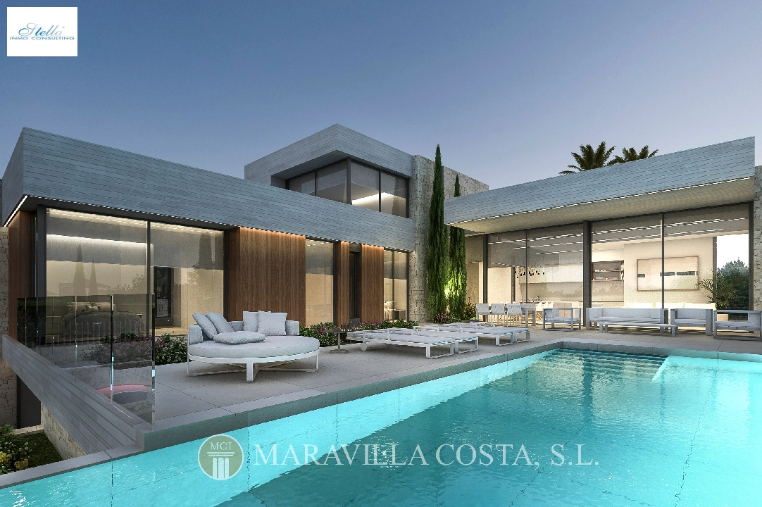villa en Moraira en vente, construit 261 m², ano de construccion 2023, + calefaccion suelo, aire acondicionado, terrain 939 m², 4 chambre, 4 salle de bains, piscina, ref.: MV-2499-1